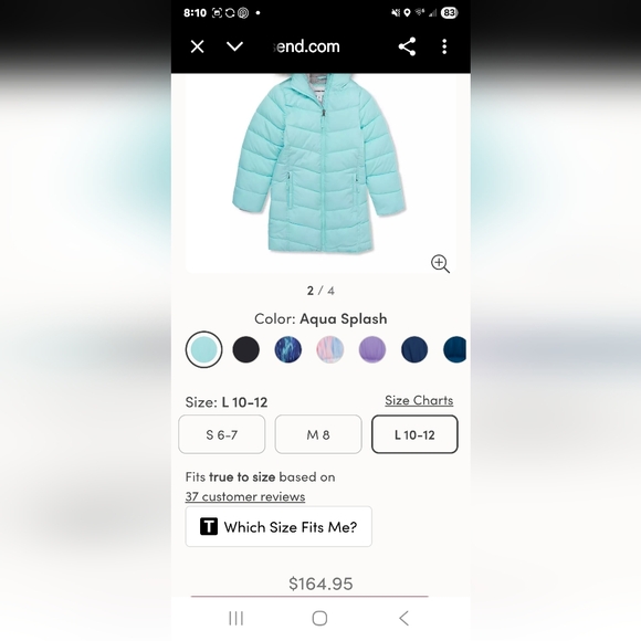 Lands' End Sky Blue Quilted Coat with Faux Fur Trim - Picture 8 of 8